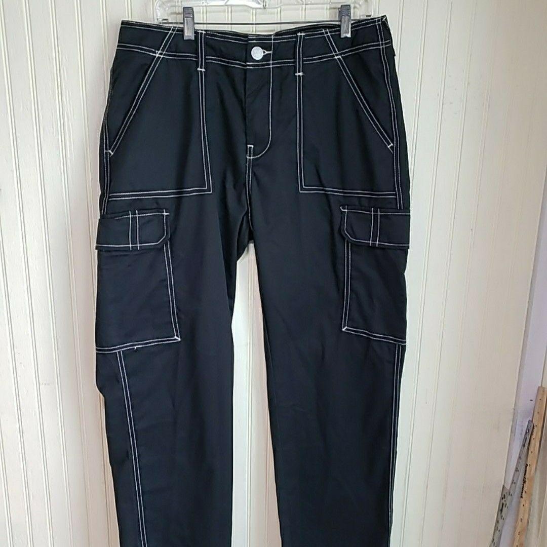 True Religion Cargo Pants Mens 37x32 Black Bobby Baggy Relaxed Fit Denim
